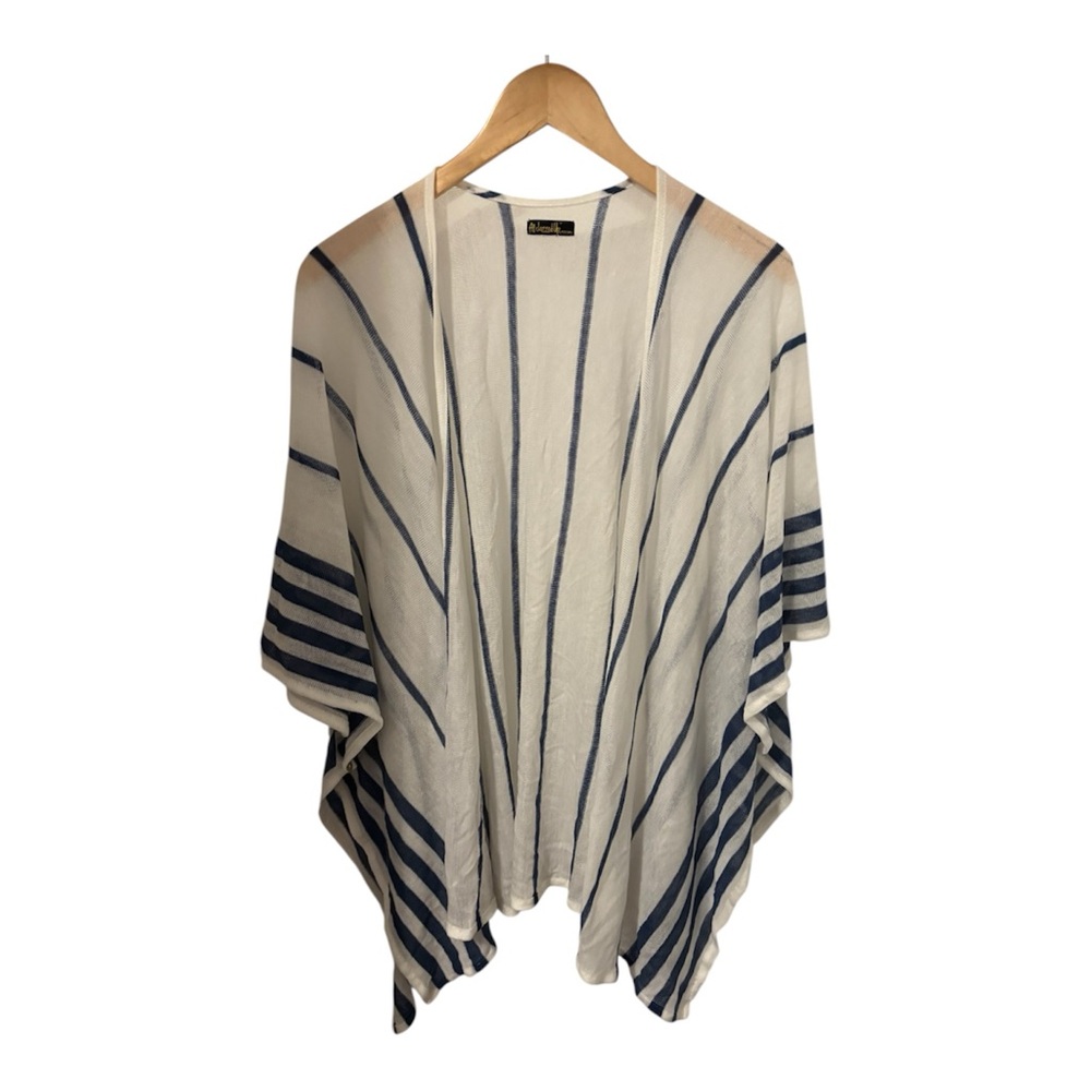 Women’s Kimono Cream Blue Stripped Open Front Size L/XL